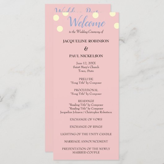 Roos Blue Cream Polka Dots Wedding Programme Programmakaart (Voorkant / Achterkant)