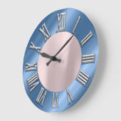 Roos Blue Grey Metal Gray Silver Roman Number Grote Klok (Hoek)