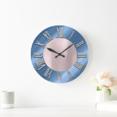 Roos Blue Grey Metal Gray Silver Roman Number Grote Klok (Huis)