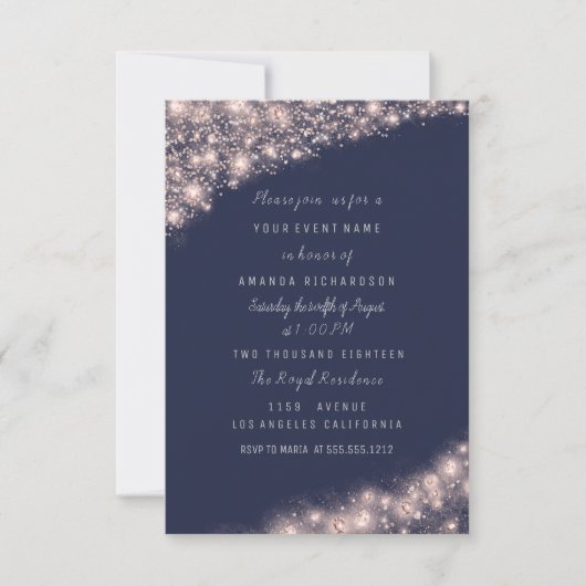 Roos Blue Navy Glitter Vrijgezellenfeest Birthday  Kaart (Voorkant)
