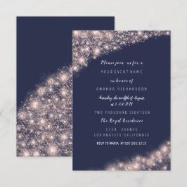 Roos Blue Navy Glitter Vrijgezellenfeest Birthday Kaart