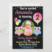 Roos Blue Owl verjaardaguitnodiging Kaart (Voorkant)