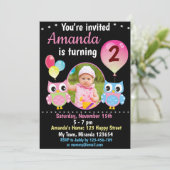 Roos Blue Owl verjaardaguitnodiging Kaart (Staand voorkant)