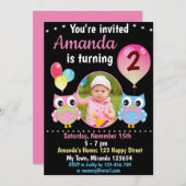 Roos Blue Owl verjaardaguitnodiging Kaart (Voorkant / Achterkant)