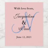 Roos Blue Pastel Wedding Favors Monogram Wijn Etiket (Enkel label)