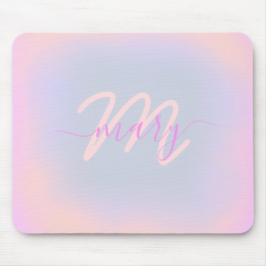 Roos Blue Pastels Ombre Name Heart Monogram Muismat (Voorkant)