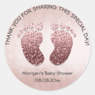 Roos Blus Glitter Feet Baby shower Favor Bedankt Ronde Sticker