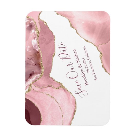 Roos Blush Agate Save the Date Magneet (Verticaal)