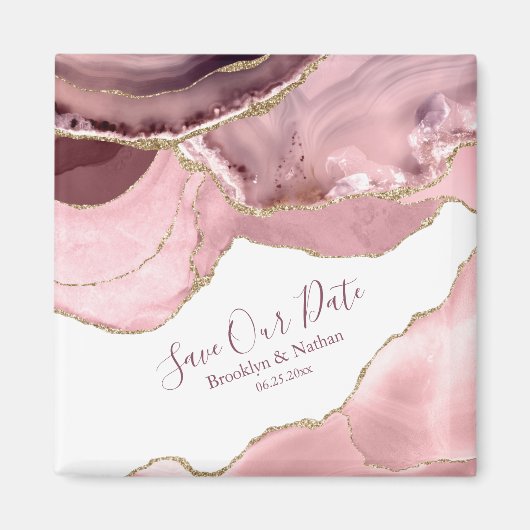 Roos Blush Agate Save the Date Magneet (Voorkant)