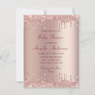 Roos Blush Baby Girl Shower Invitation and QR Code Briefkaart