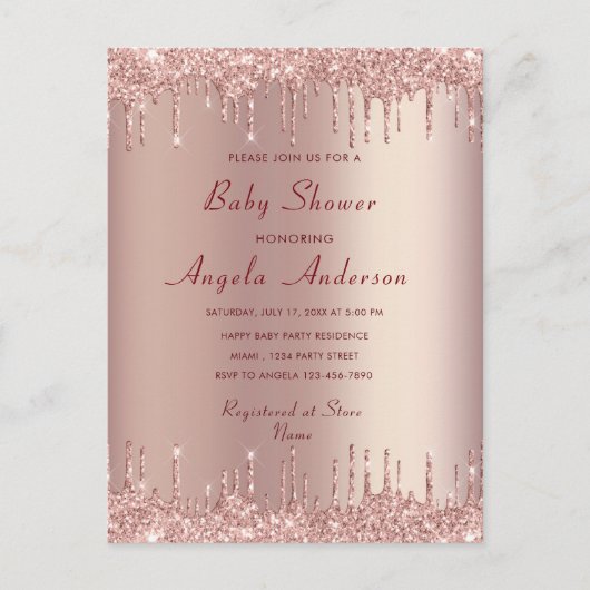 Roos Blush Baby Girl Shower Invitation and QR Code Briefkaart (Voorkant)