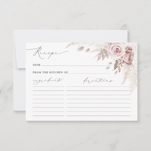 Roos Blush Bloemen Vrijgezellenfeest Recept Kaart (Voorkant)
