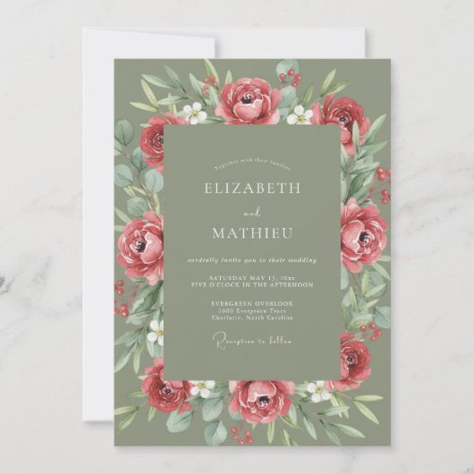 Roos Blush Botanische Romantische Bruiloft Kaart (Voorkant)