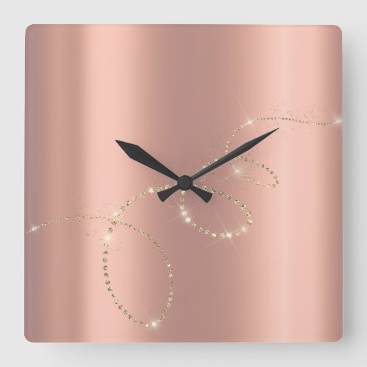 Roos Blush Crystals Frozen Glass Infinity Diamonds Vierkante Klok (Voorkant)