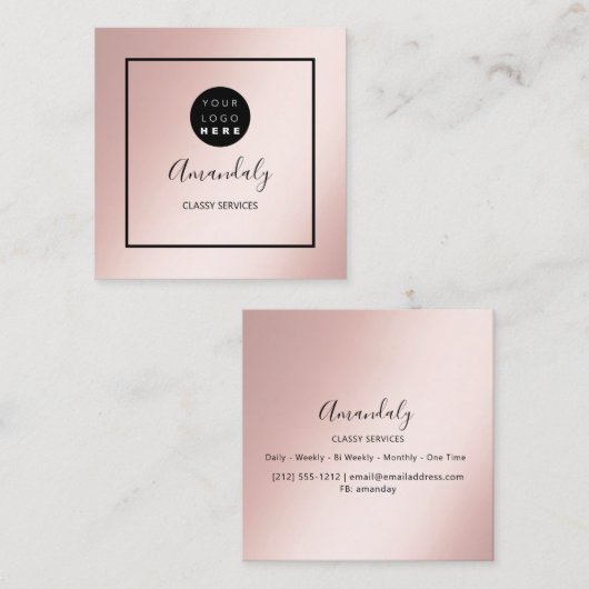 Roos Blush Custom Logo Framed Make-up Artiest Vierkante Visitekaartje (Voorkant / Achterkant)