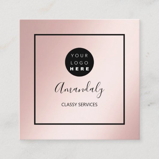 Roos Blush Custom Logo Framed Make-up Artiest Vierkante Visitekaartje (Voorkant)