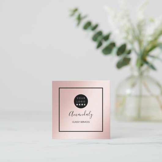 Roos Blush Custom Logo Framed Make-up Artiest Vierkante Visitekaartje (Staand voorkant)