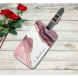 Roos Blush en goudglitterAgate Bagagelabel