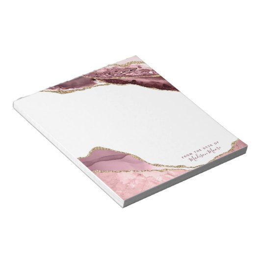 Roos Blush en goudglitterAgate Notitieblok (Schuin)