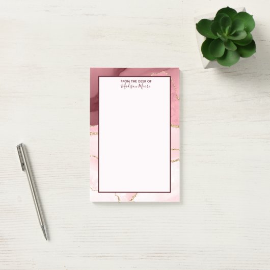 Roos Blush en goudglitterAgate Post-it® Notes (Kantoor)