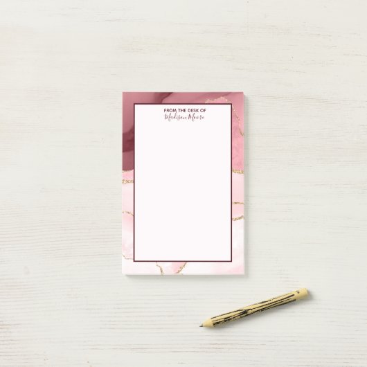 Roos Blush en goudglitterAgate Post-it® Notes (Op bureau)