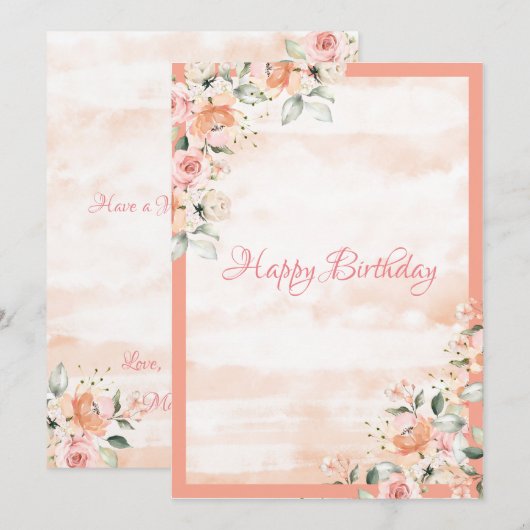 Roos Blush Floral Script Waterverf Vrouw (Voorkant / Achterkant)