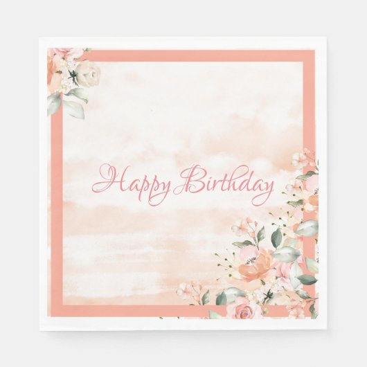 Roos Blush Floral Waterverf Moderne Typografie Servet (Voorkant)