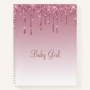 Roos Blush Glitter Baby Girl Script Elegant  Notitieboek