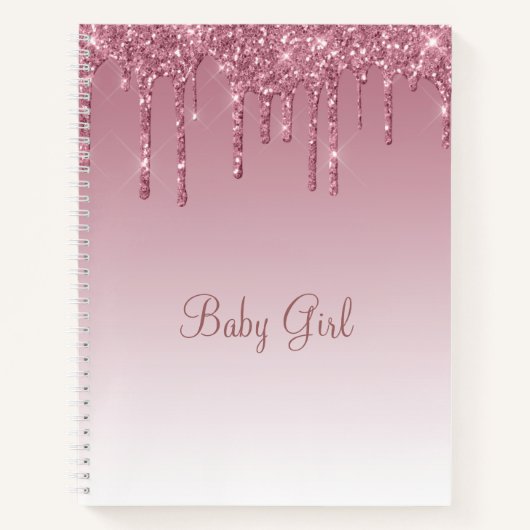 Roos Blush Glitter Baby Girl Script Elegant  Notitieboek (Voorkant)