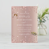 Roos Blush Glitter Drift Rings Wedding Invitation (Staand voorkant)