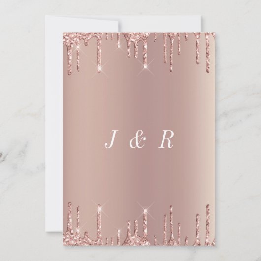 Roos Blush Glitter Drift Rings Wedding Invitation (Achterkant)