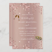 Roos Blush Glitter Drift Rings Wedding Invitation (Voorkant / Achterkant)