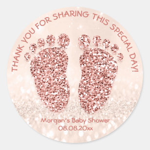 Roos Blush Glitter Feet Baby shower Favor Dank Ronde Sticker