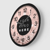 Roos Blush Glitter Moderne Aangepaste Logo Grote Klok (Hoek)