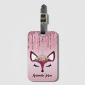Roos Blush Glitter Paint Girly Fox Bagagelabel (Voorkant (verticaal))