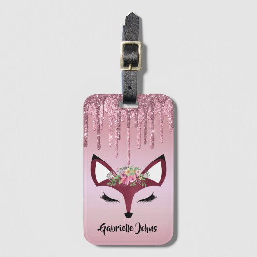 Roos Blush Glitter Paint Girly Fox Bagagelabel (Voorkant (verticaal))