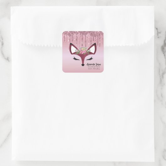 Roos Blush Glitter Paint Girly Fox Envelope Seal Vierkante Sticker (Tas)