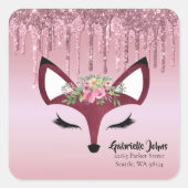 Roos Blush Glitter Paint Girly Fox Envelope Seal Vierkante Sticker (Voorkant)
