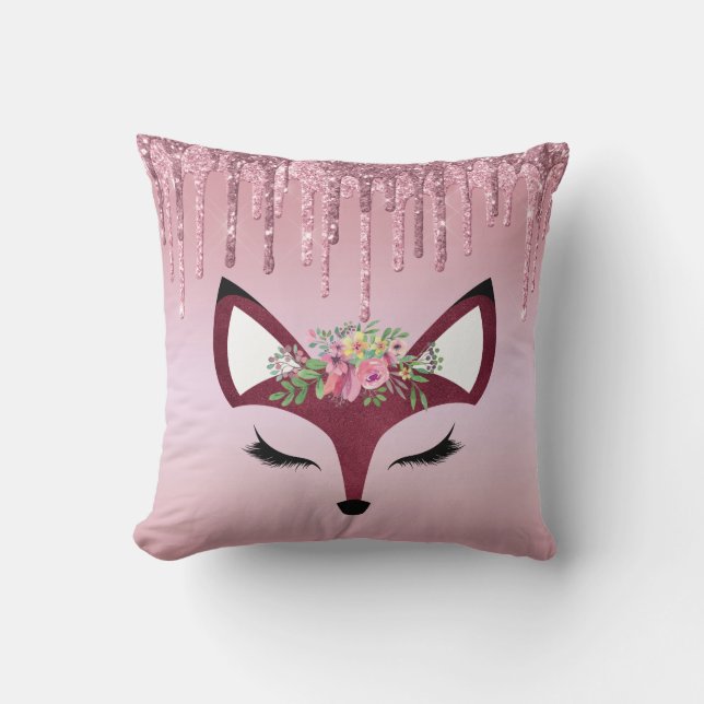 Roos Blush glitter Paint Girly Fox Kussen (Voorkant)