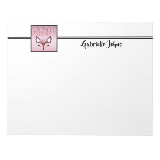 Roos Blush Glitter Paint Girly Fox Notitieblok (Voorkant)