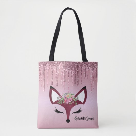 Roos Blush Glitter Paint Girly Fox Tote Bag (Voorkant)
