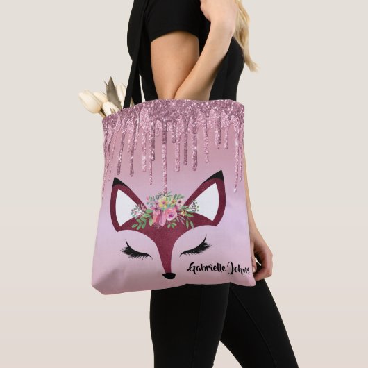 Roos Blush Glitter Paint Girly Fox Tote Bag (Dichtbij)