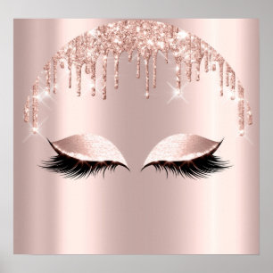 Roos Blush Glitter schrijft Eyelashes Makeup Beaut Poster