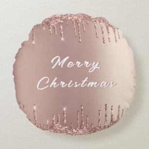 Roos Blush Glitter stuurt kerstmis Rond Kussen