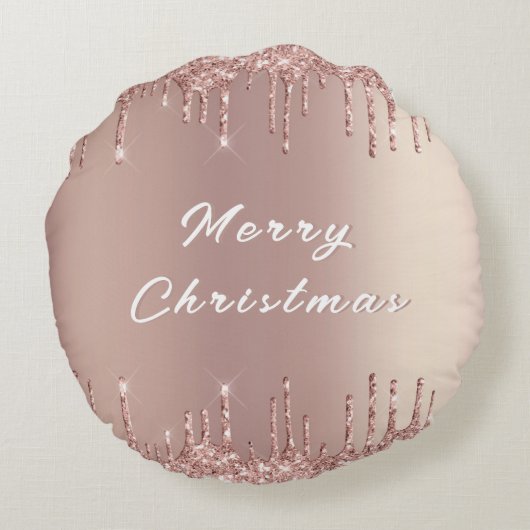 Roos Blush Glitter stuurt kerstmis Rond Kussen (Achterkant)