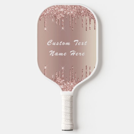 Roos Blush Glitter Text Name Pickleball Paddle (Voorkant)