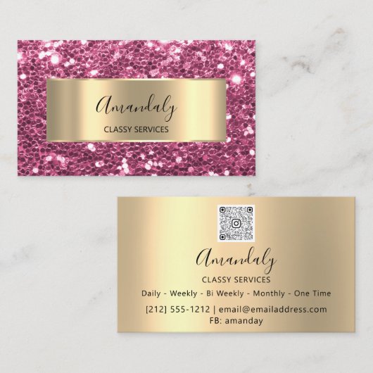 Roos Blush Gold Lijst Glitter QR Code Roze Berry Visitekaartje (Voorkant / Achterkant)