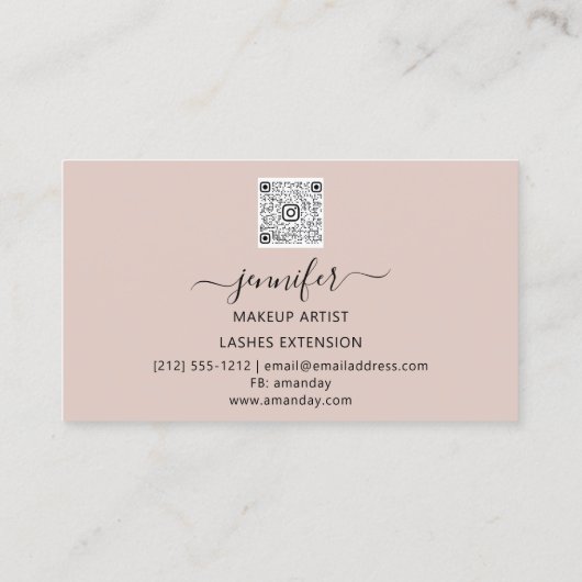 Roos Blush Gouden Make-up Artiest Logo Lashes QR C Visitekaartje (Achterkant)
