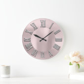 Roos Blush Grey Metal Grey Silver Roman Number Grote Klok (Huis)