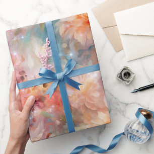 Roos Blush Perzik Sinaasappel Bloemen Huwelijk Cadeaupapier
